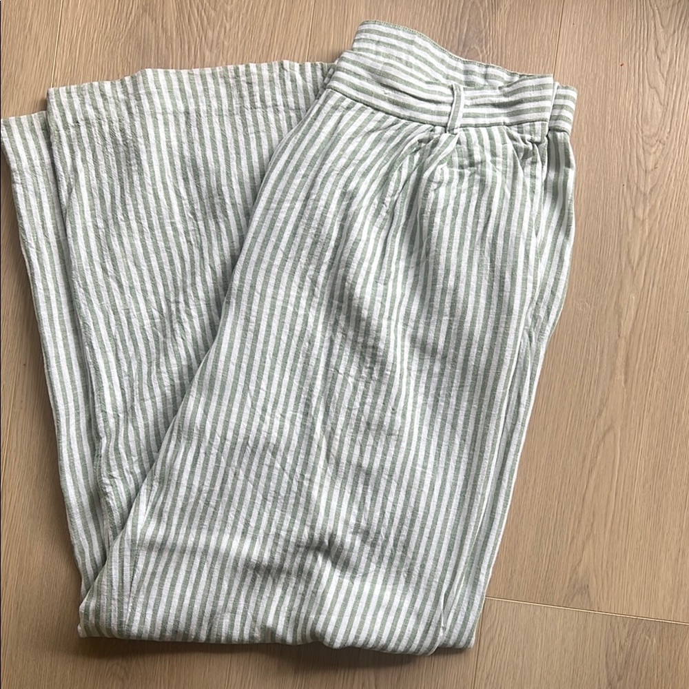 Abercrombie & Fitch Sage and White Striped Wide-Leg Pants